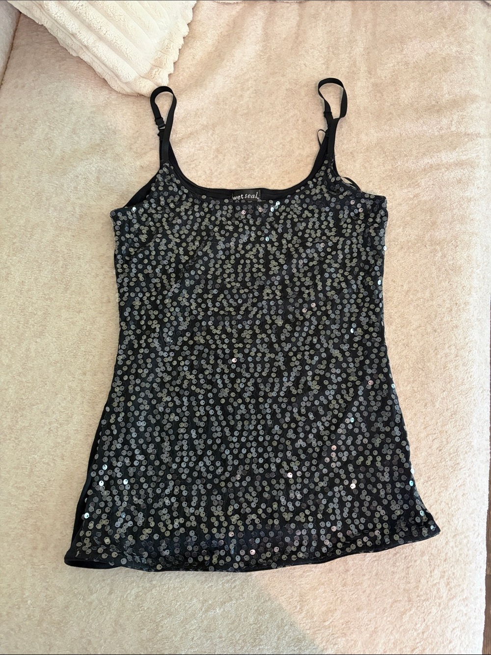 Wet Seal Black Sequin Camisole Tank Top